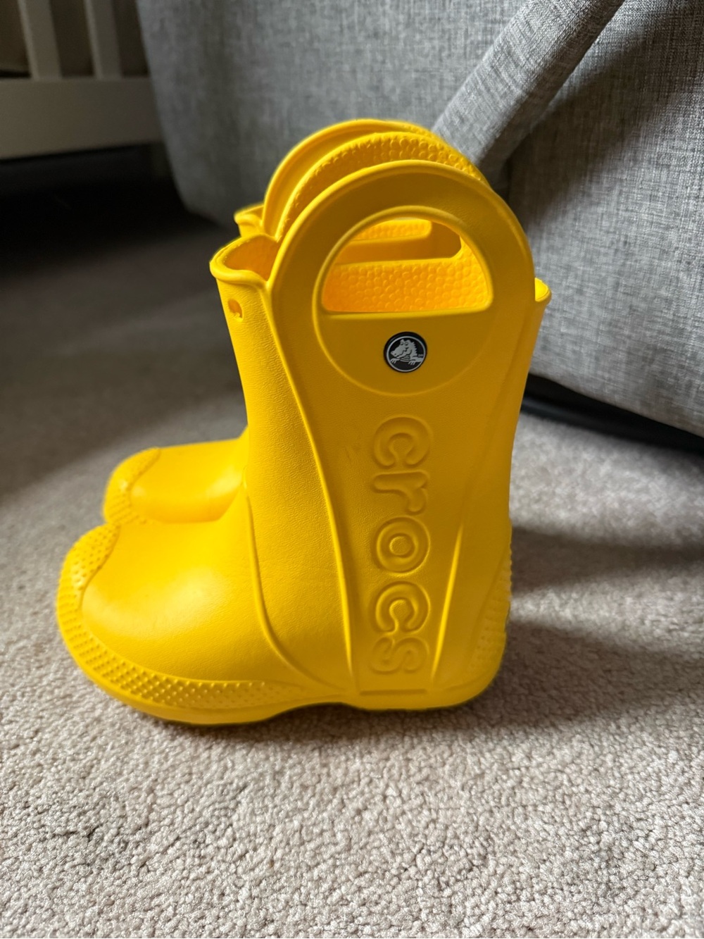 CROCS Kids' Bright Yellow Rain Boots with Easy-Grab Strap